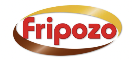 Logo de Fripozo, con texto en rojo y un diseño circular en tonos marrón y amarillo.