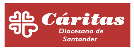 Logotipo de Cáritas Diocesana de Santander con un diseño simple y colorido.